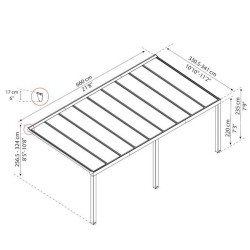 Pérgola de pared de aluminio Stockholm de 3,5x6,6m Techo transparente gris antracita y Canopia