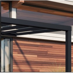 Pergola addossata Stockholm 3,5x6,6m alluminio grigio antracite e tetto trasparente Canopiaonate Canopia