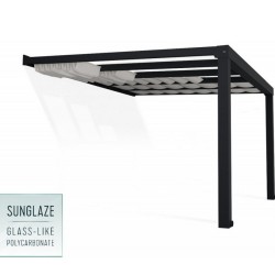 Pérgola de pared de aluminio Stockholm de 3,5x3,7 m Techo gris antracita y transparente Canopia
