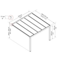 Stockholm 3.5x3.7m aluminium wall-mounted pergola Anthracite grey and Canopia transparent roof