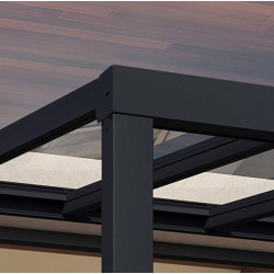 Stockholm 3.5x3.7m aluminium wall-mounted pergola Anthracite grey and Canopia transparent roof