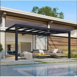 Pérgola de pared Stockholm de 3,5x5,15m Techo de aluminio gris antracita y transparente Canopia