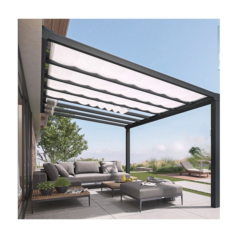 Pérgola de pared Stockholm3,5x5,15m de aluminio gris antracita y techo transparente Canopia Pérgola de pared Stockholm3,5x5,15m de aluminio gris antracita y techo transparente Canopia