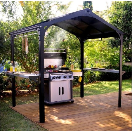Refugio para barbacoa Austin de aluminio gris antracita de 1,8 x 2,4 m con techo de dosel
