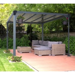 Pergola Milano 3x3m aluminium gris et polycarbonate Canopia