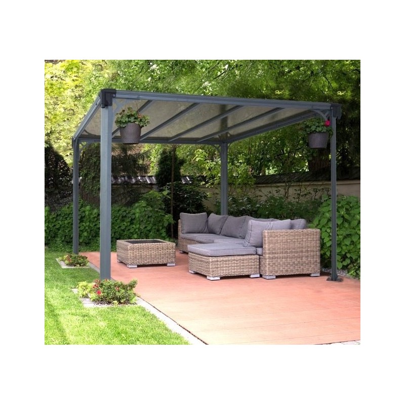 Pergola Milano 3x3m aluminium gris et polycarbonate Canopia