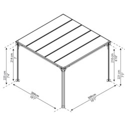 Pergola Milano 3x3m aluminium gris et polycarbonate Canopia