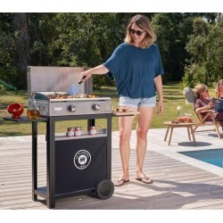 Plancha Inox Gaz avec Chariot et couvercle Inox Le Marquier