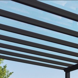 Stockholm Aluminium Lean- 3.4x7.3m Pergola Anthracite Grey with Canopia Transparent Roof