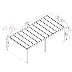 Stockholm Aluminium Lean- 3.4x7.3m Pergola Anthracite Grey with Canopia Transparent Roof
