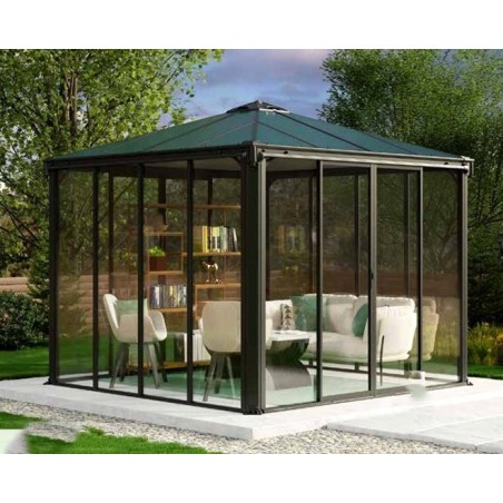 Ledro 3X3 Cenador de jardín cerrado Estructura de aluminio gris y paneles transparentes