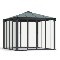 Ledro 3X3 Cenador de jardín cerrado Estructura de aluminio gris y paneles transparentes