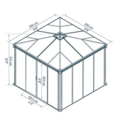Ledro 3X3 Cenador de jardín cerrado Estructura de aluminio gris y paneles transparentes