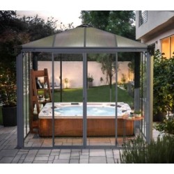 Tonnelle de jardin fermée Ledro 3X3 Structure en Aluminium gris et panneaux transparents