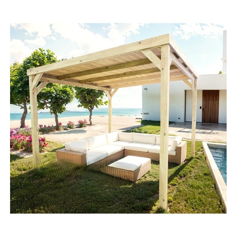 Pergola covered with solid wood roof Dijon 3x3m 9m2