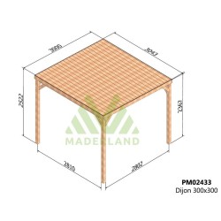 Pérgola cubierta con techo de madera maciza Dijon 3x3m 9m2