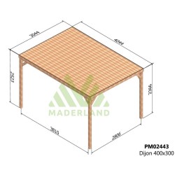 Pérgola coberta com telhado de madeira maciça Dijon 4x3m 12m2