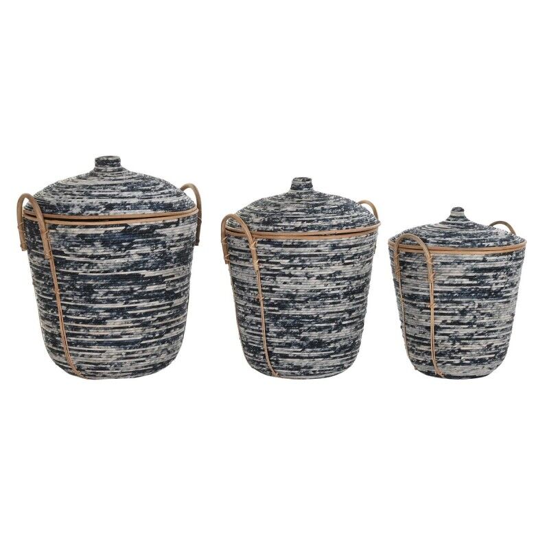 Set di Cestini DKD Home Decor Bianco Nero Naturale