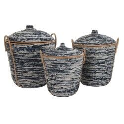 Set di Cestini DKD Home Decor Bianco Nero Naturale