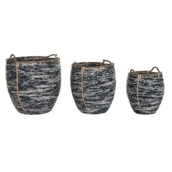 Set di Cestini DKD Home Decor Bianco Nero 56 x 56 x 60 cm 52 x 52 x 60 cm Plastica (3 Pezzi)