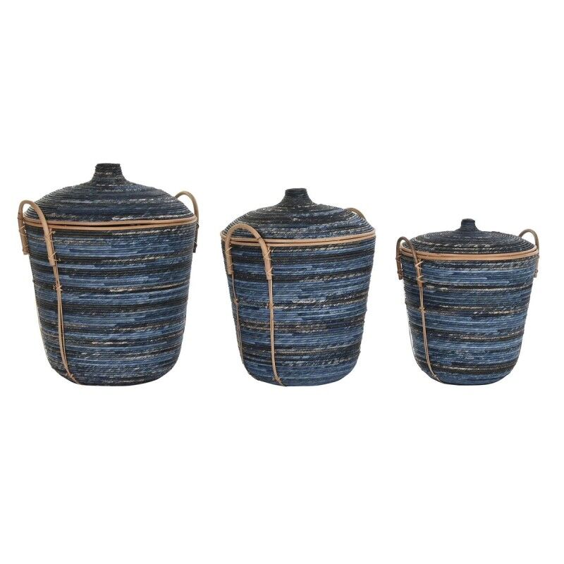 Set di Cestini DKD Home Decor Azzurro Nero (3 Pezzi) Set di Cestini DKD Home Decor Azzurro Nero (3 Pezzi)