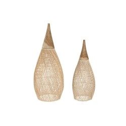 Pantalla de Lámpara Home ESPRIT Natural Bambú madera de teca 35 x 35 x 85 cm (2 Unidades)