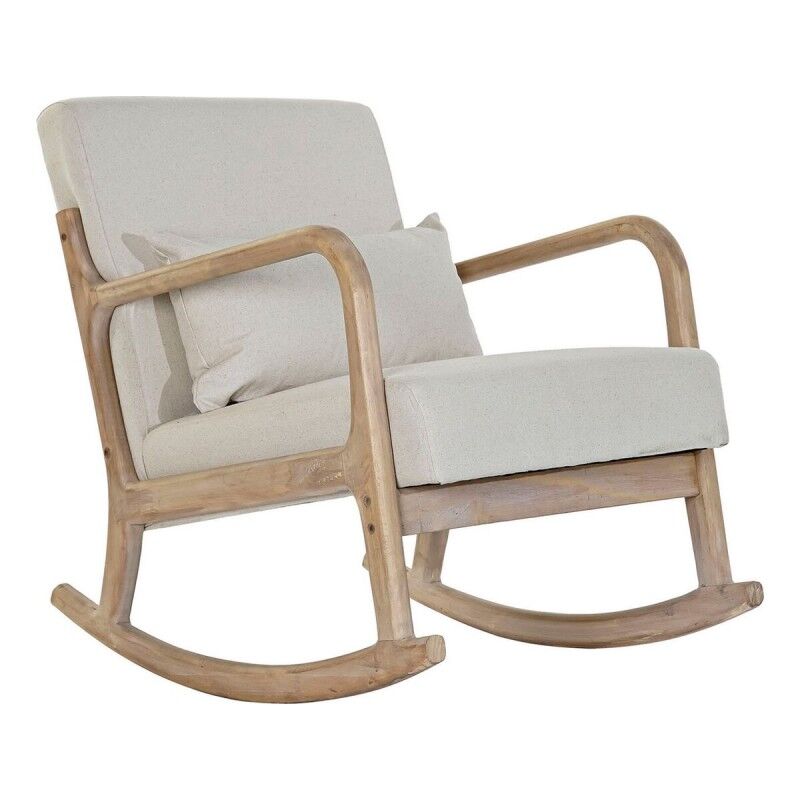 Cadeira de baloiço DKD Home Decor Bege Natural Linho Madeira da borracha 66 x 85 x 81 cm