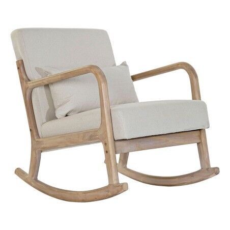 Cadeira de baloiço DKD Home Decor Bege Natural Linho Madeira da borracha 66 x 85 x 81 cm