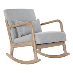 Cadeira de baloiço DKD Home Decor Cinzento Natural Cinzento claro Linho Madeira da borracha 66 x 88 x 78 cm