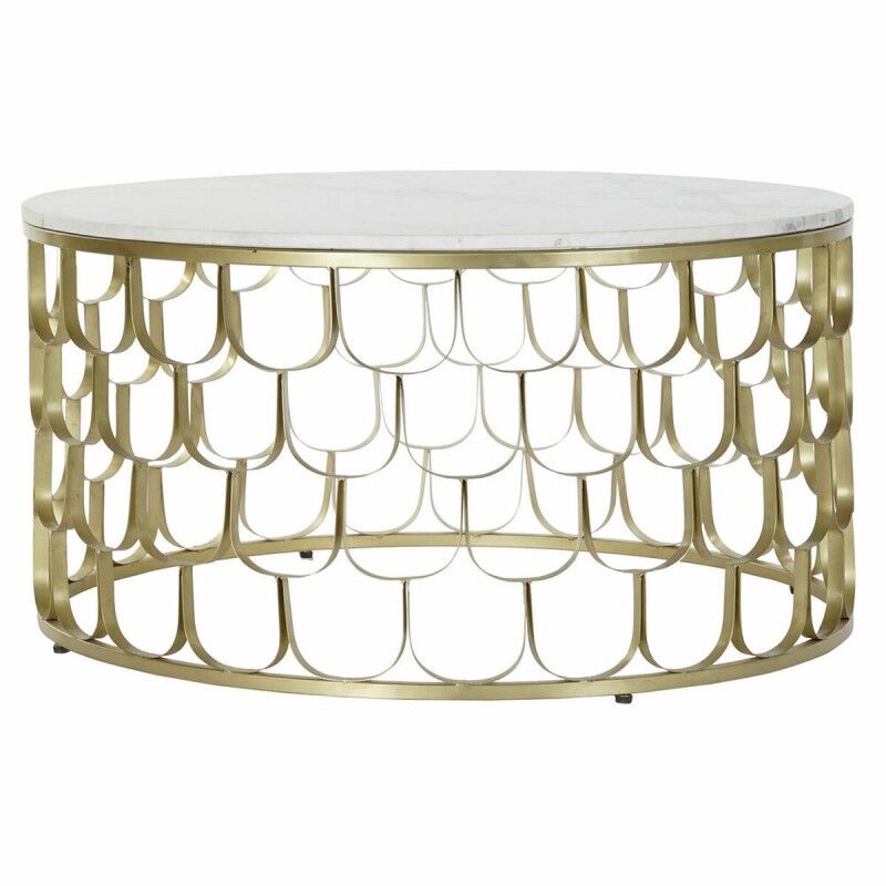 Mesa de apoio DKD Home Decor 81 x 81 x 42 cm Dourado Branco Plástico Mármore Ferro