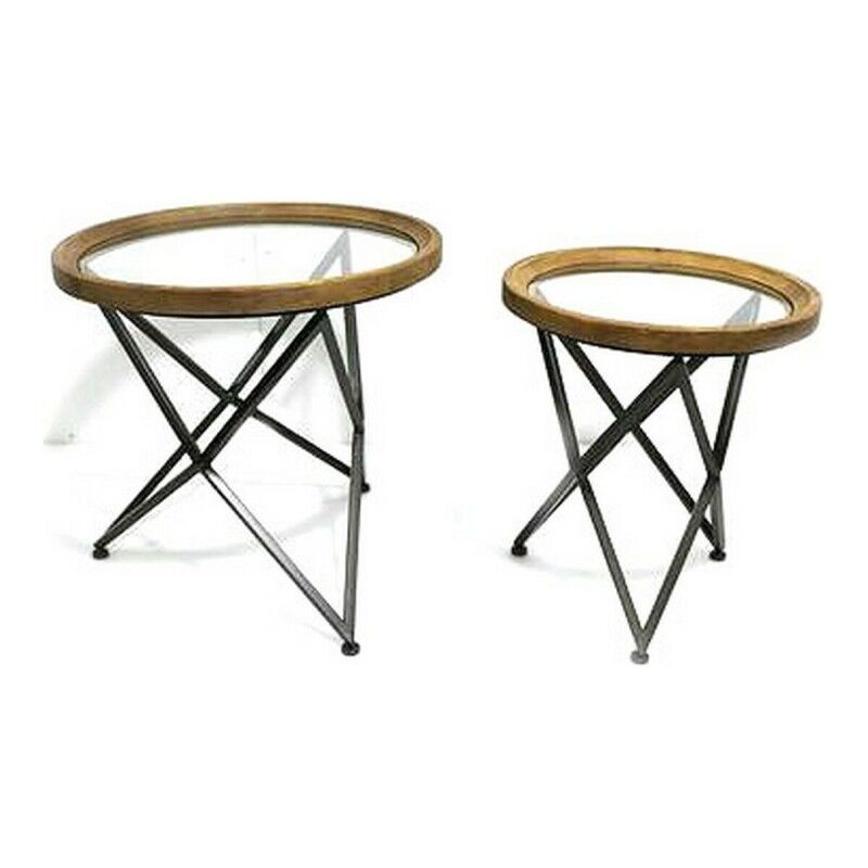 Conjunto de 2 mesas DKD Home Decor Preto Natural 65 x 65 x 63 cm