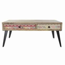 Mesa de apoio DKD Home Decor 110 x 70 x 46 cm Preto Metal Castanho Multicolor Madeira de mangueira