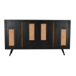 Credenza DKD Home Decor Nero Rattan Legno di mango 160 x 40 x 90 cm