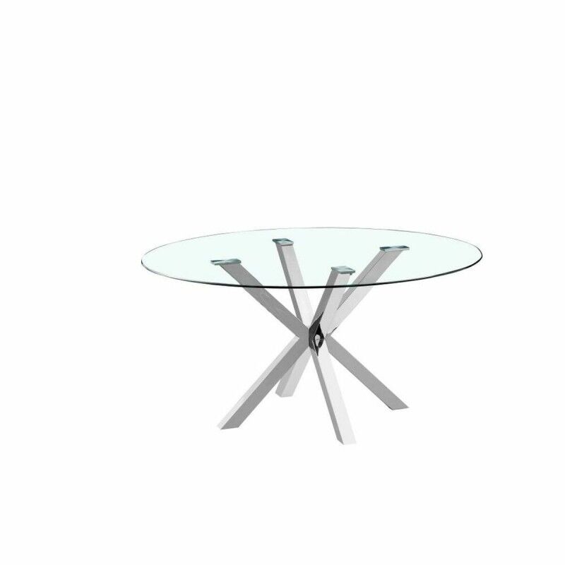 Tavolo da Pranzo DKD Home Decor 110 x 110 x 76 cm Cristallo Argentato Acciaio Tavolo da Pranzo DKD Home Decor 110 x 110 x 76 cm Cristallo Argentato Acciaio