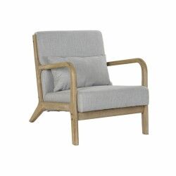 Poltrona DKD Home Decor Cinzento Natural Poliéster Madeira da borracha 65 x 83 x 74 cm 66 x 79 x 76 cm