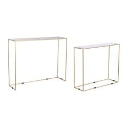 Satz mit 2 Tischen DKD Home Decor Weiß Schwarz Gold 100 x 28 x 80 cm
