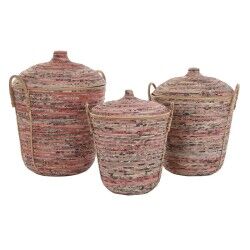 Conjunto de Cestas DKD Home Decor Pêssego Natural (3 Peças) (3 Unidades)