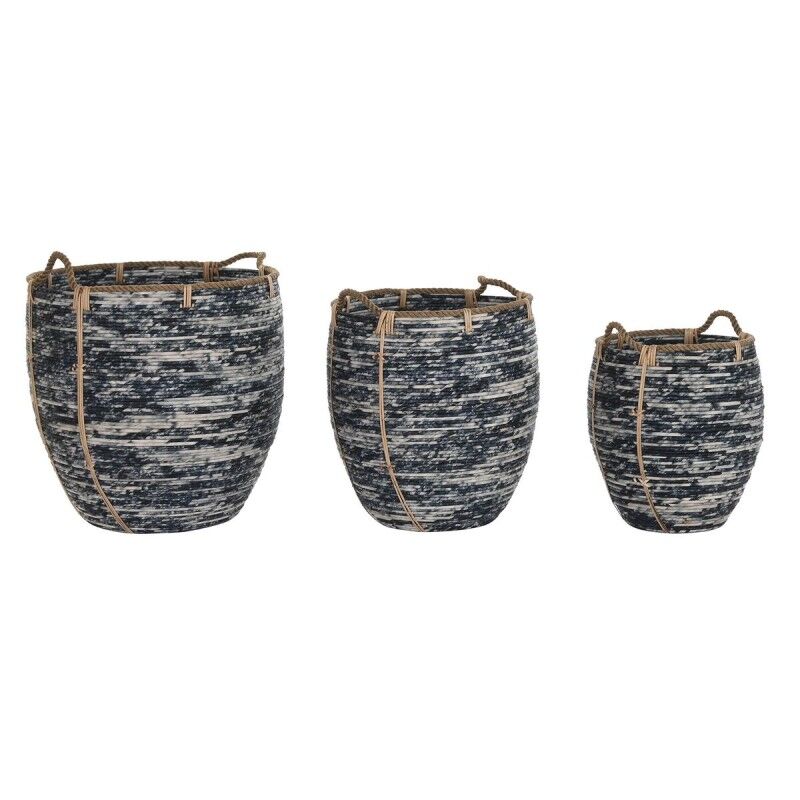 Korb-Set DKD Home Decor Weiß Schwarz 56 x 56 x 60 cm 52 x 52 x 60 cm Kunststoff (3 Stücke)