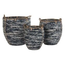 Set di Cestini DKD Home Decor Bianco Nero 56 x 56 x 60 cm 52 x 52 x 60 cm Plastica (3 Pezzi)