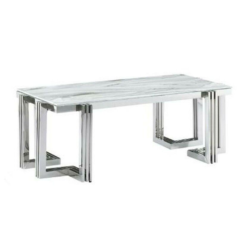 Mesa de Centro DKD Home Decor Blanco Plateado Cristal Acero 120 x 60 x 45 cm